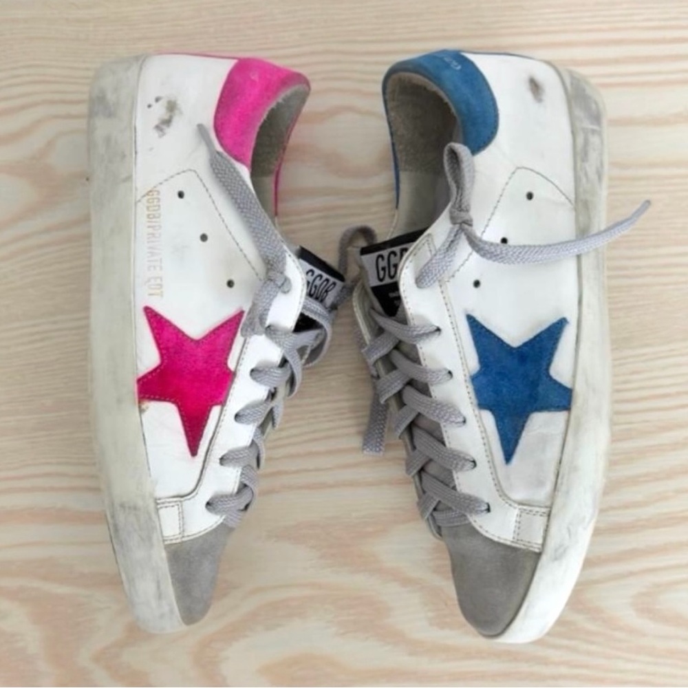 Golden Goose Women’s Superstar Limited Edition Mismatched Sneakers Blue Pink 7 - Picture 6 of 15